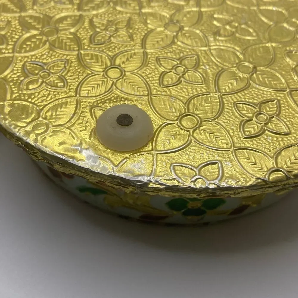 Round Wood Meenakari Box, (5.5”Multicolor Foiled) by JHC